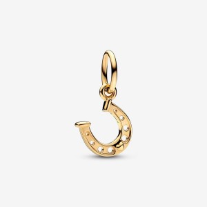 Gold Pandora Lucky Horseshoe Dangle Charms | YZTGFR-862