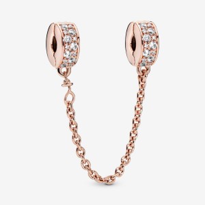 Gold plated Pandora Clear Pave Clip Safety Chains | AKNETU-240