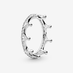 Gold plated Pandora Clear Sparkling Crown Stackable Rings | OMDGTH-837