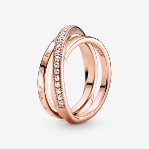 Gold plated Pandora Crossover Pave Triple Pinky Rings | POCFUD-650