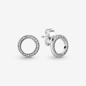 Gold plated Pandora Sparkling Circle Stud Earrings | LKUXFY-204