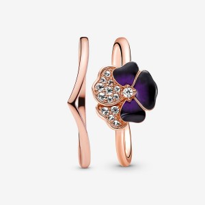 Multicolor Pandora Deep Purple Pansy Flower Wishbone Ring Sets | NQUYMR-250