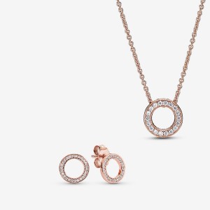 Multicolor Pandora Sparkling Pave Circle Gift Necklace & Earring Sets | XGZWQJ-209