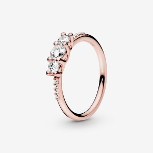 Rose Gold-Plated Pandora Sparkling Elegance Heart & Promise Rings | JQROXN-709