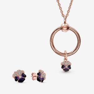 Rose gold plated Pandora Deep Purple Pansy Flower Dangle Charms | HRJYAG-725