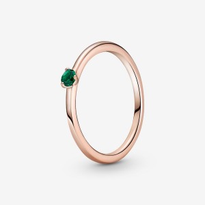 Rose gold plated Pandora Green Halo & Solitaire Rings | LOXCUK-805