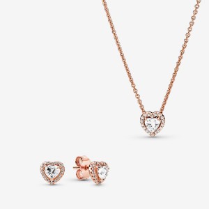 Rose gold plated Pandora Happily Ever After Necklace & Earring Sets | ODFJUM-591