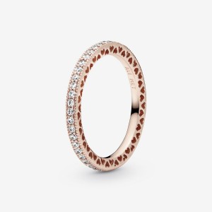 Rose gold plated Pandora Hearts of in & Clear CZ Band Rings | SVIFXJ-708