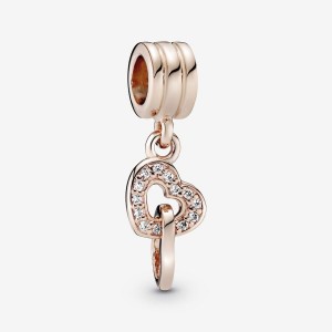 Rose gold plated Pandora Interlocking Hearts Dangle Charms | IDSCOP-712