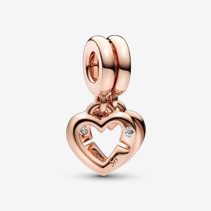 Rose gold plated Pandora Linked Sister Hearts Split Dangle Charms | DFXIJK-403