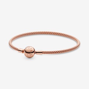 Rose gold plated Pandora Moments Mesh Charm Bracelets | UOJNAX-693