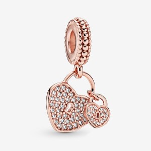 Rose gold plated Pandora Pave Padlocks Dangle Charms | XLACJK-698