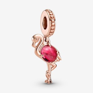 Rose gold plated Pandora Pink Murano Glass Flamingo Dangle Charms | GKHQJS-641