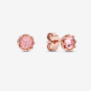 Rose gold plated Pandora Pink Sparkling Crown Stud Earrings | XGHOMF-235