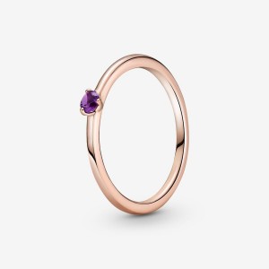 Rose gold plated Pandora Purple Halo & Solitaire Rings | MDINKX-786