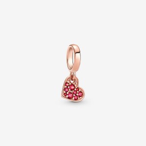 Rose gold plated Pandora Red Pave Tilted Dangle Charms | SARGLE-467