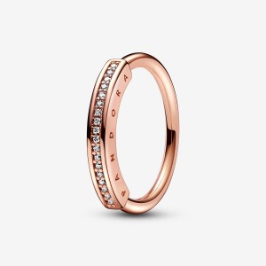 Rose gold plated Pandora Signature I-D Pave Stackable Rings | XSFIVQ-973