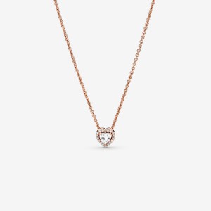 Rose gold plated Pandora Sparkling Collier Pendant Necklaces | FYAQZK-847