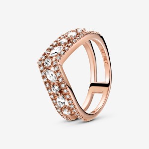 Rose gold plated Pandora Sparkling Marquise Double Wishbone Statement Rings | XSPDTQ-810