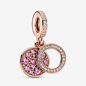 Rose gold plated Pandora Sparkling Pink Disc Double Dangle Charms | BGCFPU-823