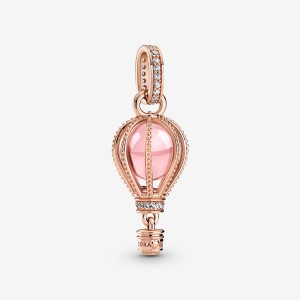 Rose gold plated Pandora Sparkling Pink Hot Air Balloon Dangle Charms | CTNEOD-497