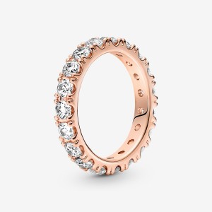 Rose gold plated Pandora Sparkling Row Eternity Band Rings | TWFPCB-083