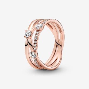 Rose gold plated Pandora Sparkling Triple Statement Rings | YVMPGJ-183