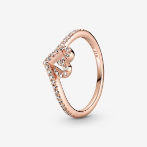 Rose gold plated Pandora Sparkling Wishbone Heart & Promise Rings | GIBCZS-046