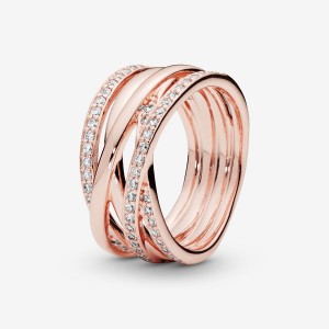 Rose gold plated Pandora Sparkling & Polished Lines Band Rings | DXIGHT-610