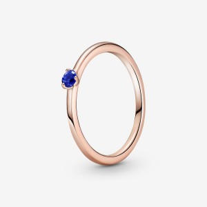 Rose gold plated Pandora Stellar Blue Halo & Solitaire Rings | AGWSLK-689