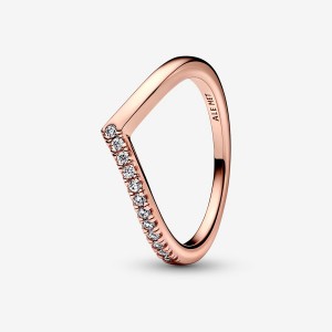 Rose gold plated Pandora Timeless Wish Half Sparkling Stackable Rings | IHZELJ-287