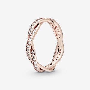 Rose gold plated Pandora Twist of Fate in & Clear CZ Band Rings | RJMLED-206