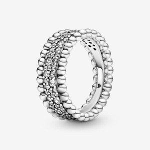 Sterling silver Pandora Beaded Pave Band Rings | ZOINTL-891