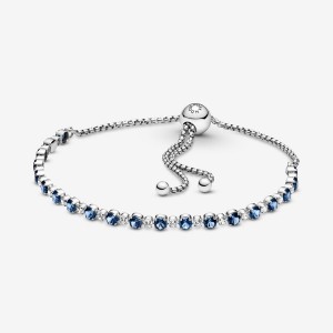 Sterling silver Pandora Blue Clear Sparkle Slider Sliding Bracelets | MXGFHC-854