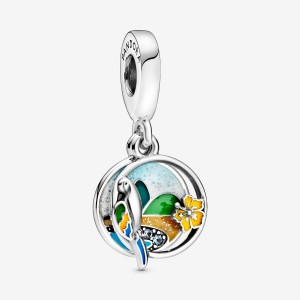 Sterling silver Pandora Brazil Beach & Parrot Dangle Charms | KJYGIW-063