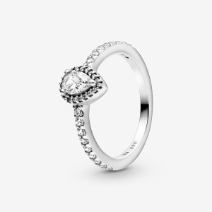 Sterling silver Pandora Classic Teardrop Halo & Solitaire Rings | DMUBWJ-604