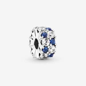 Sterling silver Pandora Clear & Blue Sparkling Clip Clips | EKCMQB-054