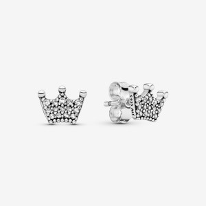 Sterling silver Pandora Crown Stud Earrings | LKXRBO-018