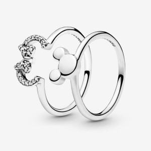 Sterling silver Pandora Disney Mickey Minnie Mouse Silhouette Puzzle Pinky Rings | RVSTHM-439