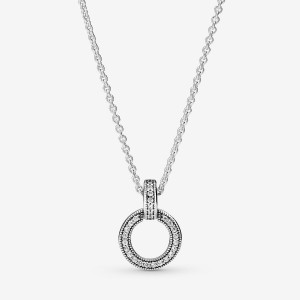 Sterling silver Pandora Double Circle & Pendant Necklaces | VJDRNY-425