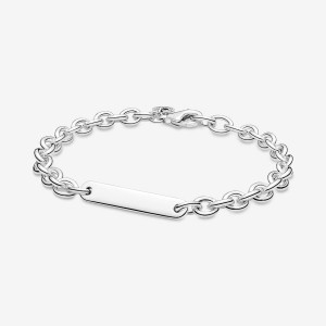 Sterling silver Pandora Engravable Bar Non-charm Bracelets | MBOFSN-209