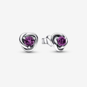 Sterling silver Pandora February Purple Eternity Circle Stud Earrings | UFPZSQ-723