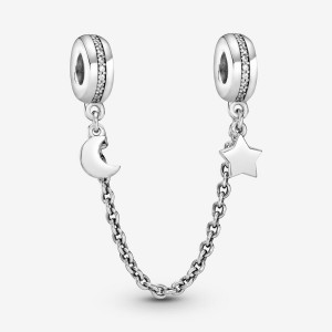 Sterling silver Pandora Half Moon Star Safety Chains | KMTHSF-083