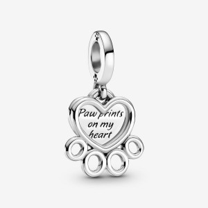 Sterling silver Pandora Hearts & Paw Print Dangle Charms | CVGPAL-670