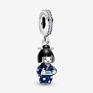 Sterling silver Pandora Japanese Doll in Blue Kimono Dangle Charms | LHYKFP-218