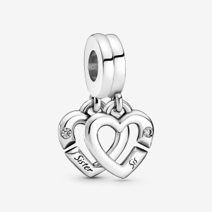 Sterling silver Pandora Linked Sister Hearts Split Charms | ZVFWCS-408