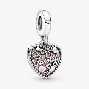 Sterling silver Pandora Love Makes A Family with Pink Dangle Charms | RCSBZH-207