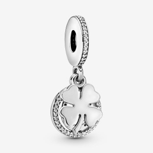 Sterling silver Pandora Lucky Four-Leaf Clover Dangle Charms | SAOXCV-930