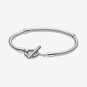 Sterling silver Pandora Moments T-Bar Snake Charm Bracelets | LARPQG-914