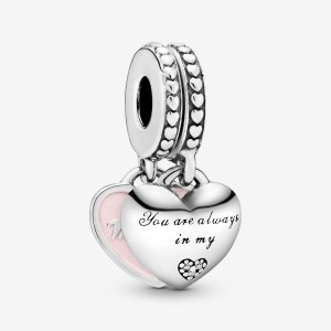 Sterling silver Pandora Mother & Daughter Hearts with Clear CZ Dangle Charms | DIGVCA-983